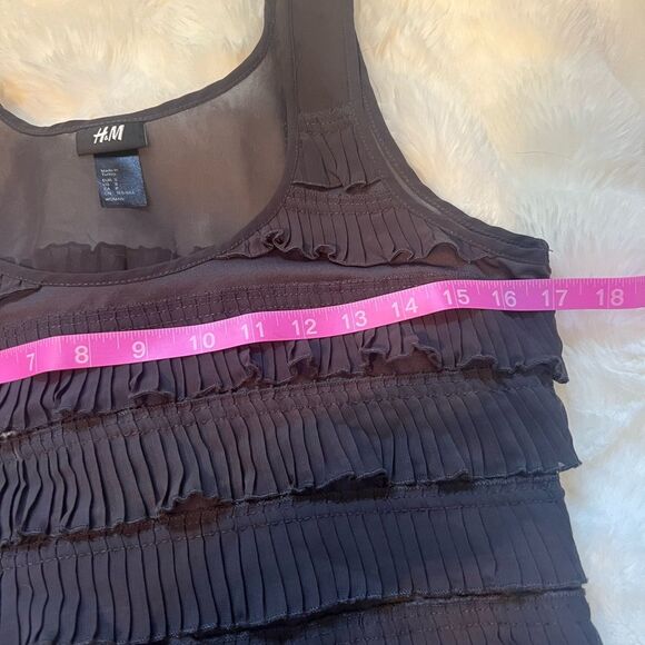 H&M Black Ruffled Mini Sundress Scoop Neck Sleeveless Sz Small - Picture 6 of 6